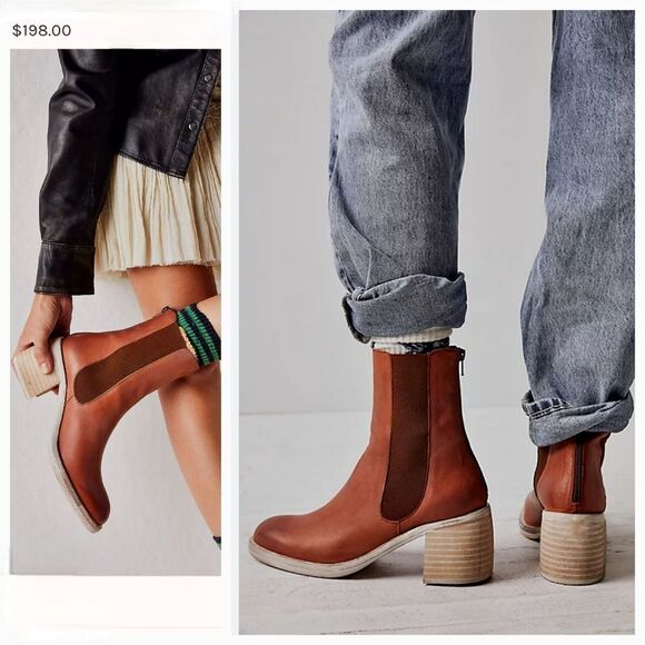 Free People Collection Essential Chelsea Boots Whiskey Brown Leather Size 7.5 - Picture 2 of 12